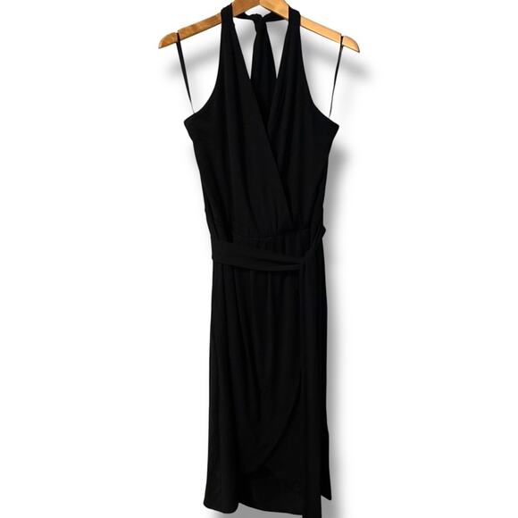 WHBM Dress NWT Women's Sz 12 Little Black Dress Midi-Length Knit Halter Wrap - Picture 2 of 7